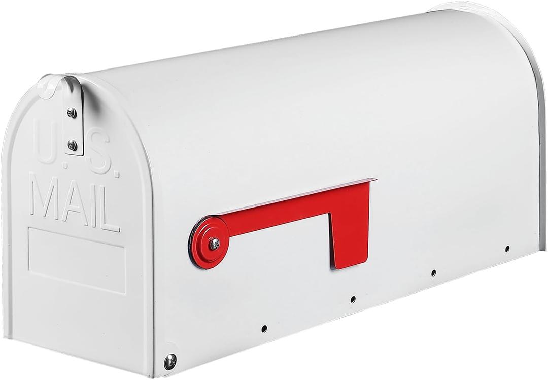 BlissBoard White Mailboxes for Outside Post Mount, Galvanized Steel Metal Mailbox, Standard Size, 20 x 8.7 x 6.7 Inches