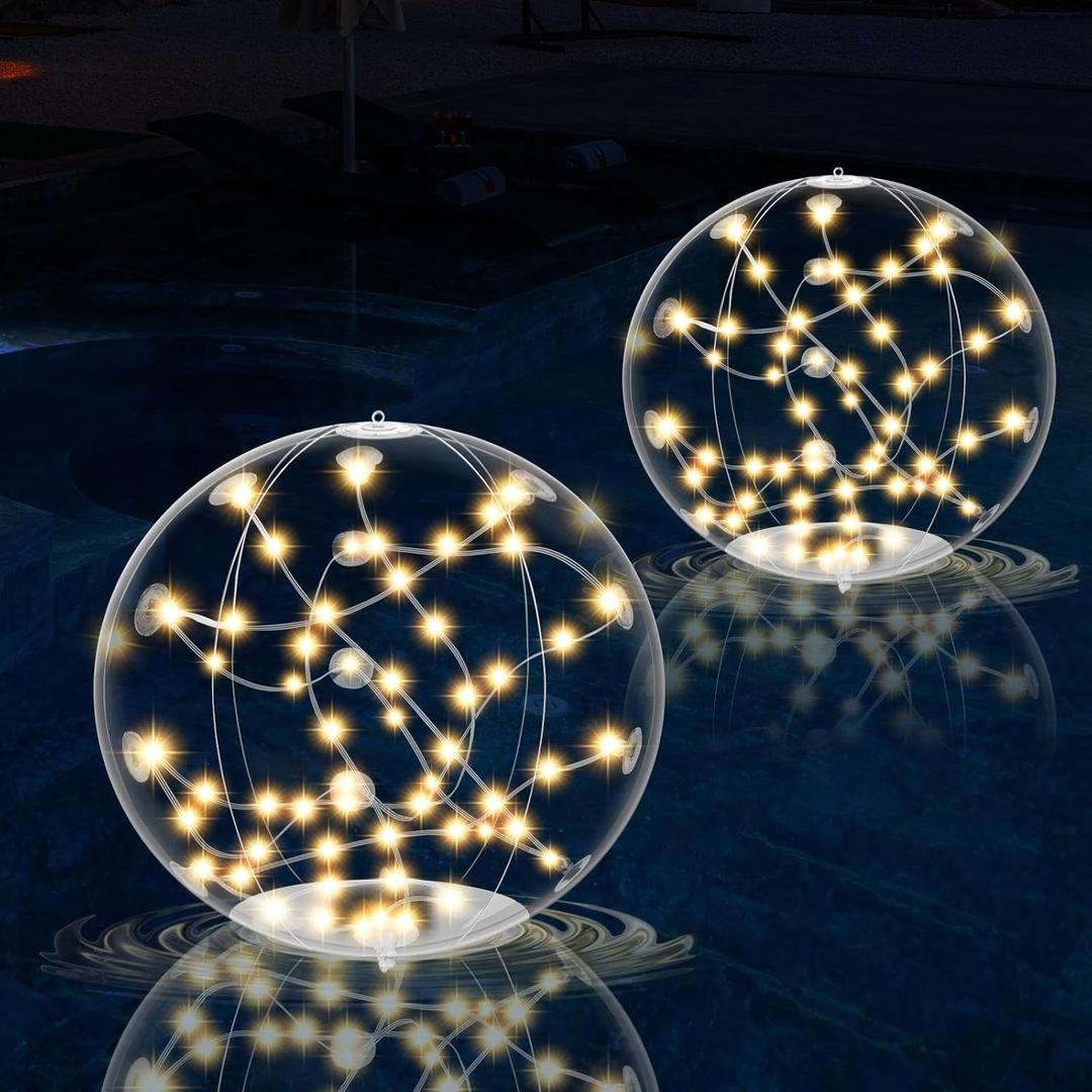 2 Pack Outdoor Solar Pool Lights, 14.5" Floating LED Light Up Balls with Remote, 3000K Warm Glow, Dimmable & Auto On at Dusk, IP68 Waterproof, 3 Modes  Perfect for Garden, Pool, Beach & Party
