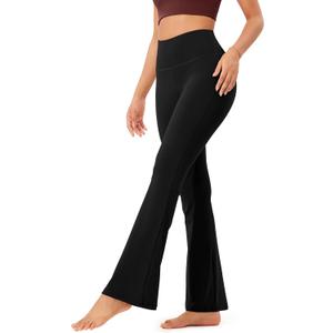 ODODOS Women's High Waisted Bootcut Yoga Pants Tummy Control Non See Through Bootleg Gym Workout Pants with Inner Pocket-29 Inseam, Black, Small (Black, S)