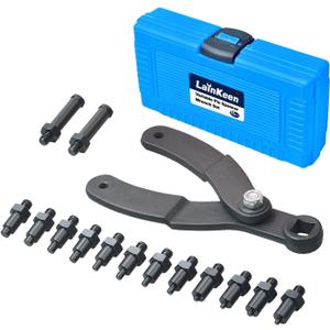 LainKeen 15Pc Universal Camshaft Pulley Holder Tools Kit,Variable Pin Spanner Wrench Kit Adjustable Fan Clutch Pully Holder Wrench with Pins