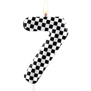 3 x Black White Checkered Birthday Candles, Checkered Flag Racing Theme Number Birthday Cake Decoration, Car Enthusiast Party Decor, 7th Birthday Cake Candles for Boys and Girls, Kids Party Supplies