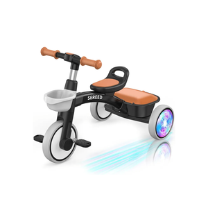 SEREED Colorful Lighting Toddler Tricycle for 2-5 Years Old Boys, Adjustable Seat&Handlebar Trike, Removable Basket, Birthday Gift Idea for Kids Ages 2+ (Black)