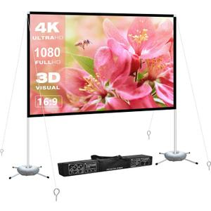 Projector Screen with Stand 120 inch: Foldable and Portable Projection Screen 16:9 4K HD Wrinkle-Free Lightweight Movie Screen with Carry BagHome Theater Backyard Cinema