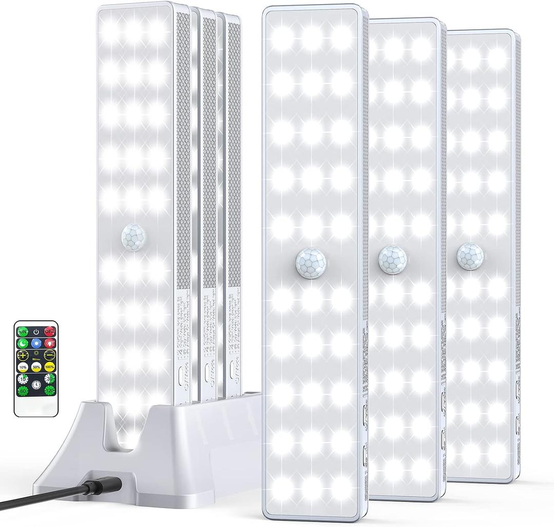 LED Closet Light with Charging Station, 6 Pcs 30LEDs 8'' Dimmer Rechargeable Motion Sensor Under Cabinet Lighting, Stick-Anywhere Night Light for Wardrobe,Kitchen