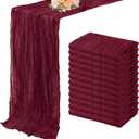 Burgundy 12 Pack Cheesecloth Table Runner 10FT Rustic Gauze Cheese Cloth Table Runner for Wedding Bridal Baby Shower Table Decor 20 x 120 Inch Long Boho Fabric Sheer Birthday Party Table Decorations
