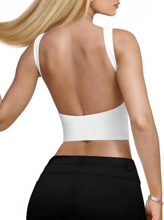 REORIA Women's Sexy Open Back High Neck Sleeveless Tank Top Y2k Trendy Backless Crop Tops XS