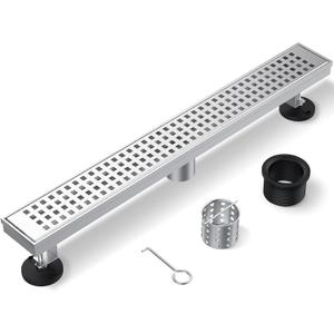 ZEKOO Linear Shower Drain 12 Inch Brushed Nickel,304 Stainless Steel Floor Drain for Bathroom,Rectangular Shower Floor Drain with Grate Removable (12IN)