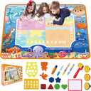 Water Doodle Mat for Kids Mess Free Reusable Drawing & Writing Board, Neon Aqua Magic Coloring Mat, Educational Preschool Learning Toy for Toddlers Boys & Girls (Ocean)