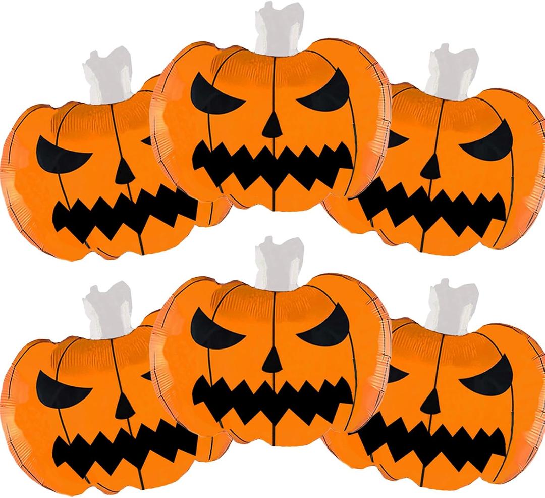 2 x 6 Pieces 30 Inches Halloween Pumpkin Foil Balloons Decorations, Large Scary Jack-O'-Lantern Design Mylar Balloons for Spooky Trick-or-Treating, Haunted House, and Halloween Party Supplies