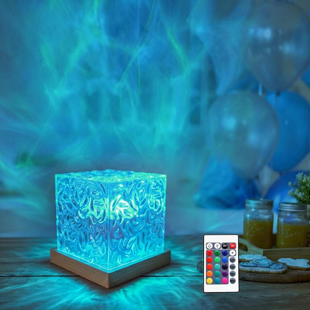 RICHMYC Ocean Wave Projector Light, 16 Colors Gradual Rotating Water Lamp with Remote Control, Beach Decor Sea Themed Northern Lights Projector for Office Bedroom Bar Restaurant (Plug in 4.7in)