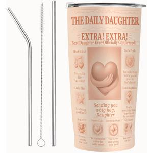 Daughter Gift Tumbler 20oz Insulated Stainless Steel Travel Cup with BPA-Free Lid, From Mom & Dad, Best Daughter Ever Gift, Birthday, 21st, Graduation, Hot Cold Coffee