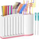 Straw Holder and Organizer for Reusable Straws Rack with Strong Suction Cup & Adhesive, Under Cabinet or On Wall Mount, No Drill Kitchen Organization for Metal, Glass, Silicone Straws White Pink