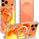 for iPhone 17 Pro Case,[Compatible with MagSafe][Invisible Magnetic Ring Stand],Slim Iridescent Wavy Women Girls Case for Apple iPhone 17 Pro 6.3"(2025),Light Orange