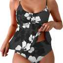 SweatyRocks Women's Floral Print Twist High Waisted Tankini Swimsuit 2 Piece Bathing Suit (Large, Black)