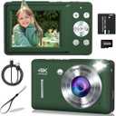 Digital Camera, 44MP Compact Camera, FHD 1080P Point and Shoot Digital Cameras with 16X Zoom, Face Detect, Smile Capture, Anti Shake, for Boys Girls Teens Gifts (Deep Green)