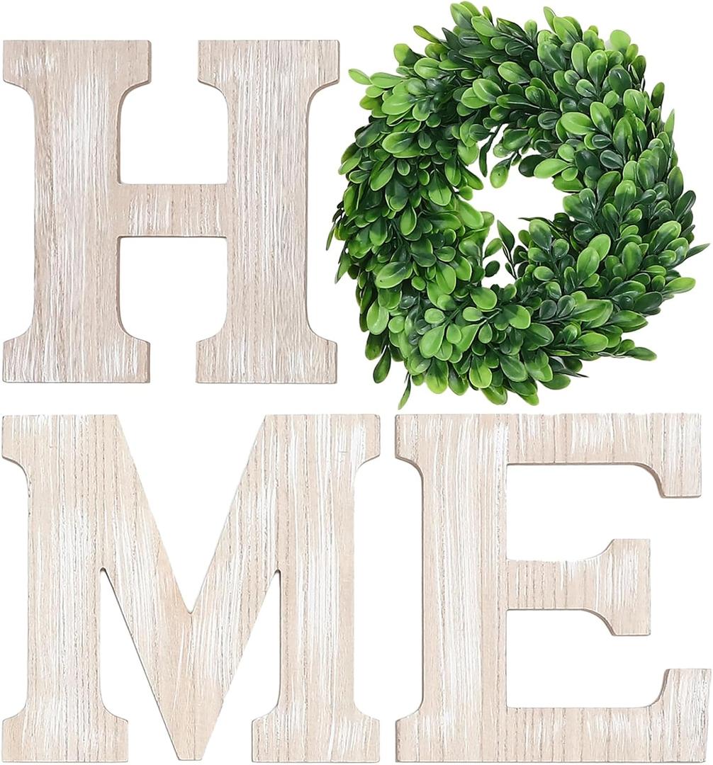 LOGOFUN Farmhouse Wall Home Sign Rustic Home Sign with Wreath Wooden Home Hanging Letters Wall Art Wood Signs Decor for Living Room Kitchen