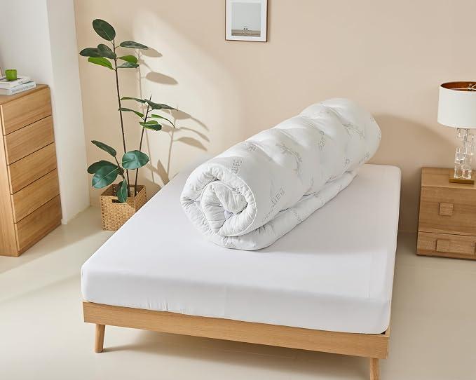 5 Inch Cooling Bamboo Viscose Mattress Topper Queen Size,60x80 in,2000 GSM | Queen Bamboo Mattress Pad Cover,Viscose Made From Bamboo Pillow Top,Gel Memory Foam Filling,Pain Relief,For Hot Sleppers