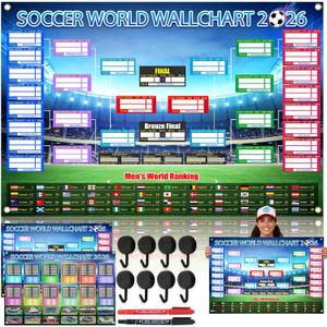 2 PCS Soccer Cup Schedule 2026 Poster Soccer Party Decoration Wallchart Showcase Waterproof Office Home Backdrop Banner Merchandise Football Fans Gifts 33x24"