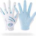 Kids Golf Gloves - Pink Leather Elastic Fabric Breathable Junior Glove for Left and Right Hand - Golf Accessories for Kids (Pair) (Medium, Blue)