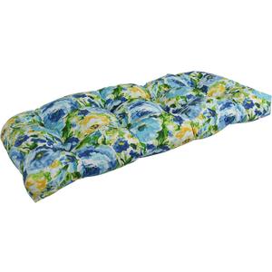 Blazing Needles Outdoor Rounded Back Loveseat Cushion, 42" x 19", Lesandra Sunblue Blazing Needles Outdoor Rounded Back Loveseat Cushion, 42" x 19", Lesandra Sunblue