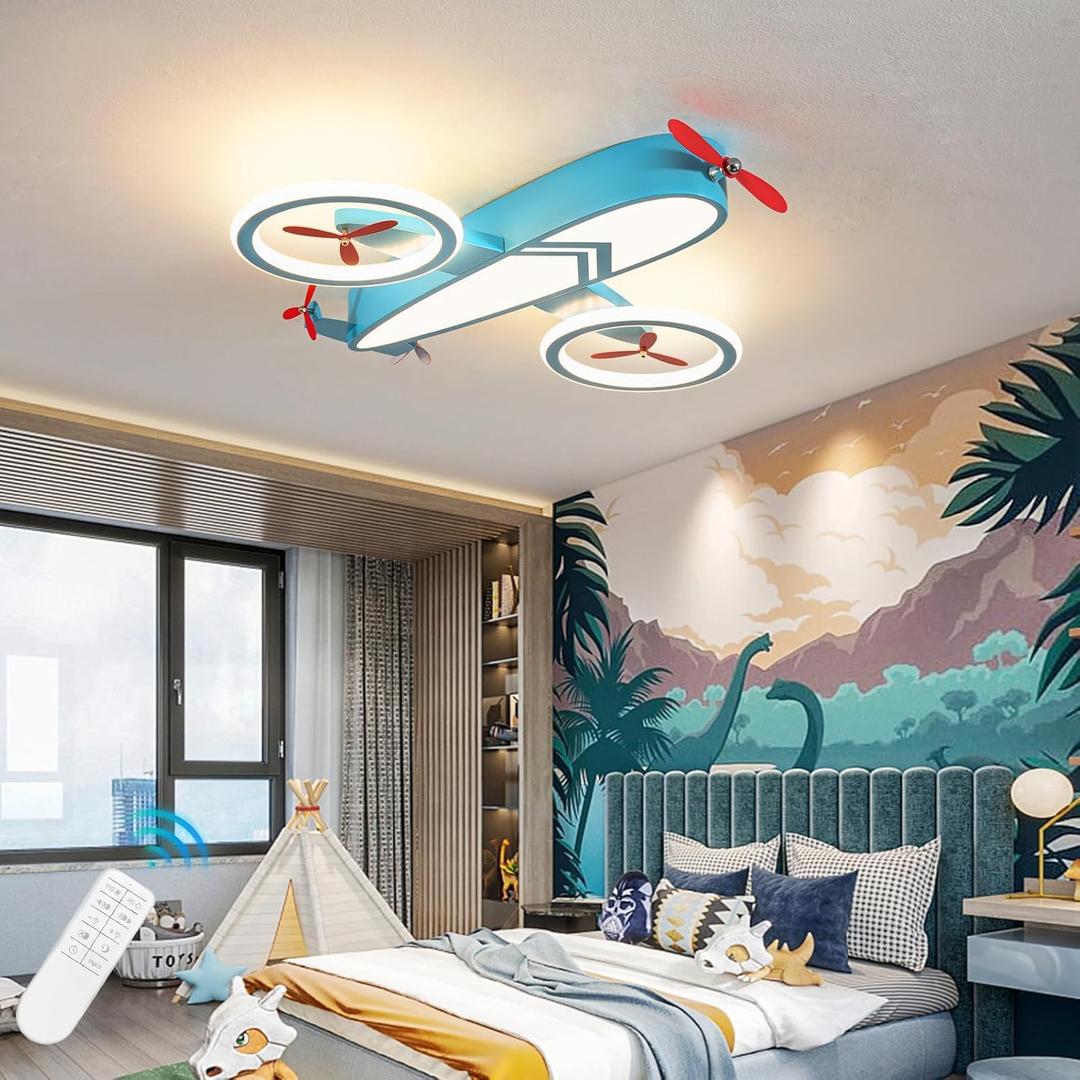 Kids Ceiling Lights for Bedroom Blue Airplane Light Fixture Mount 24.8" Kitchen Ceiling Light Fixtures 3000K-6000K with Remote 68W Flush Mount LED Lamp for Kids Room