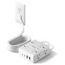 10Ft Extension Cord with Multiple Outlets, Flat Plug Surge Protector Power Strip 10 Ft Long Cord, 8 Outlets & 4 USB Ports (2 USB C), Desk Charging Station for Home Office, College Dorm Room Essentials