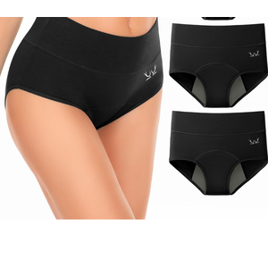 Women's Period Underwear Heavy Flow, LeakProof Cotton Panties Postpartum Menstrual High Waisted Briefs Teens Size M (2 pcs)