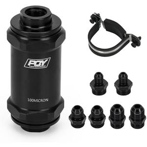 PQY AN6 AN8 AN10 Inline Fuel Filter E85 Ethanol with 100 Micron Stainless Steel Element Black