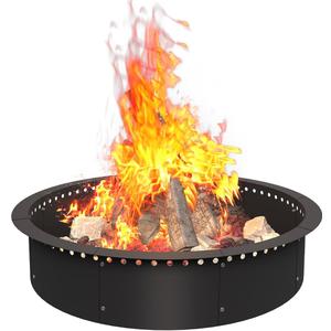 39 Inch Smokeless Fire Pit Ring Insert Outdoor, Heavy Duty Metal Steel DIY Firepit Rim Liner Round Campfire Rings for Outside Wood Burning Above or In-Ground, Black