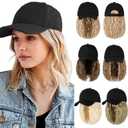 Qlenkay Baseball Cap with Hair Extensions 14inch Wavy Curly Bob Hairstyle Adjustable Wig Hat Attached Synthetic Hairpiece for Woman Ginger Blonde Mix Bleach Blonde