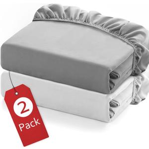 Twin Fitted Sheets 2 Pack Only, Mattress Up to 14 Inches Deep Pocket, Ultra Soft and Breathable Twin Bed Sheets, Long Lasting Single Fitted Sheets, Grey and White