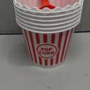 Roshtia 6 Pieces Plastic Popcorn Containers Reusable Buckets 75 oz Popcorn Boxes Bowl with Scoop Retro Style Red Plastic Scoop Set for Movie Theater Night(Stripe)