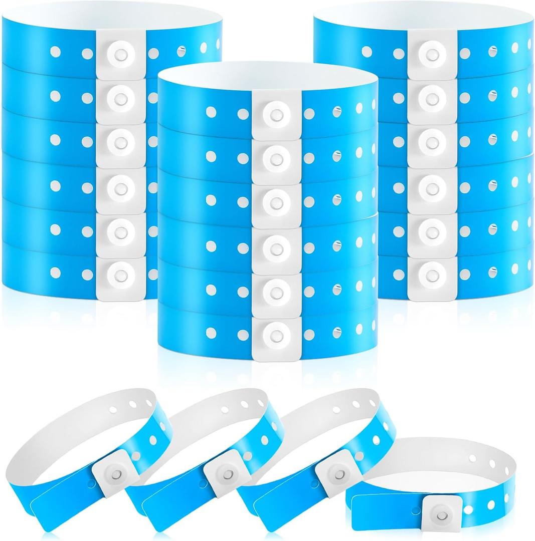Henoyso 300 Pcs Plastic Wristbands for Events Vinyl Wristband Plastic Bracelet for Events Arm Band Identification for Concerts Carnivals (Blue)