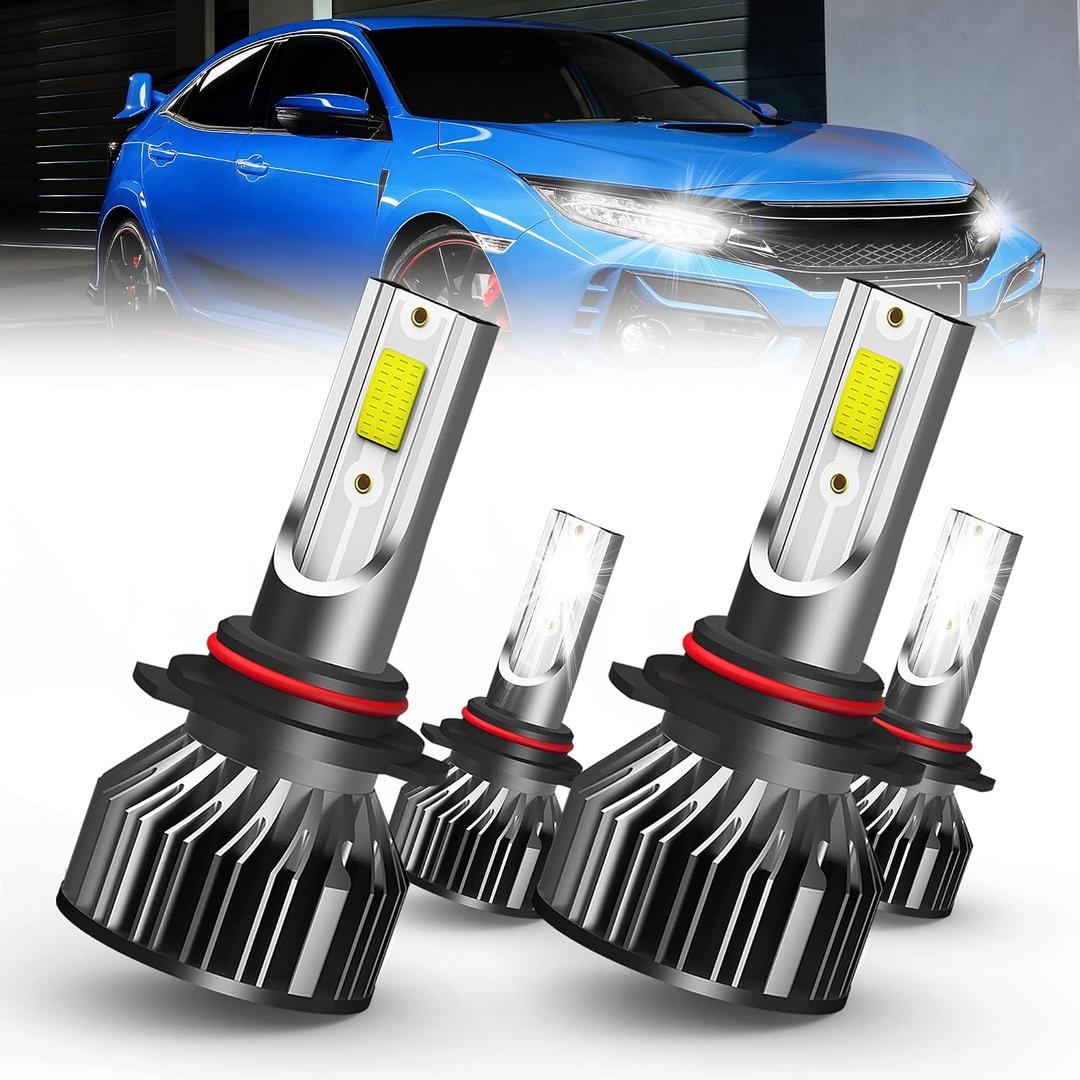 compatible with Honda Civic (2004-2013,2014-2015 Sedan) Bulbs combo, 9005 High Beam and 9006 Low Beam Bulbs combo, 24000LM 6500K Lights, IP68 Waterproof, Pack of 4