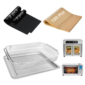 Air Fryer Accessories for Emeril Lagasse 26 Qt Extra Large & Everyday 360, Emeril Lagasse Air Fryer Basket and Pans for Oven with 100Pcs Disposable Parchment Paper, 4Pcs Reusable Teflon Mat