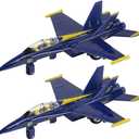 ArtCreativity Diecast F-18 Blue Angel Jets with Pullback Mechanism, 2 pcs, 6.75 inches Diecast Metal Jet Plane Fighter Toys for Boys, Air Force Military Cake Decorations, Aviation Party Favors