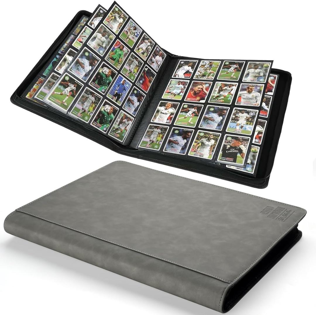 Arkeiliy Premium Ringless Trading Card Binder - 1024 Capacity, 16 Side-Loading Pockets per Page, Archival Quality Protection & Anti-Slip Spine for TCG, MTG, Sports Cards (Gray), 8x10 inches