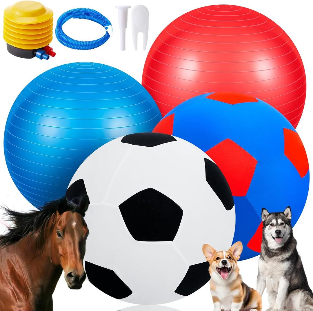 4 Pcs 20 Inches Giant Herding Horse Ball with Ball Cover Anti Burst Please Watch VCR for How to Inflation Horse Toys for Horses Stall Entertainment Play, Pump Included
