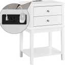 conifferism White Nightstand with Charging Station 28 inches Tall for Bedroom, Sofa Side Table with 2 Drawers,Large End Table with USB Ports,Modern Bedside Table for Home Living Room