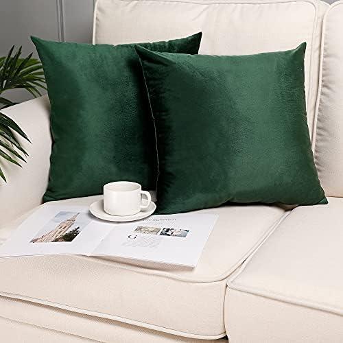 MZPSO Pack of 3, Velvet Super Soft Solid Decorative Square Throw Pillows Covers Set Cushion Case for Sofa Bedroom Car, 16 x 16 Inch/40 x 40 cm, Dark Green
