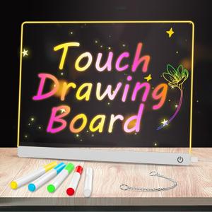 LED Note Board Drawing Board for Kids, Light Up Dry Erase Board with Touch Control, Doodle Glow Drawing Pad with Colorful Markers, Christmas Birthday Gift for Kids Girls Boys Women / (11.8"x9.4") (White)