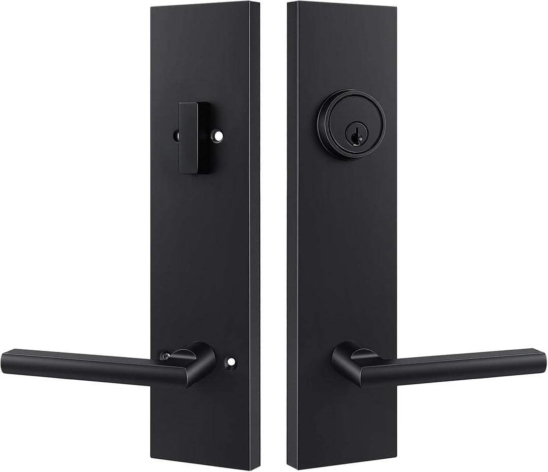 Goldenwarm Black Front Door Handle and Deadbolt Set, Matte Black Heavy-Duty Zinc Alloy Exterior Door Lock Set, Keyed Alike Modern Reversible Lever, 1-Pack