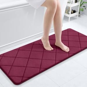 OLANLY Memory Foam Bath Mat 47"x20", Ultra Soft and Absorbent Bathroom Rugs, Machine Washable, Comfortable Bath Carpet for Bathroom Floor, Tub and Shower, Burgundy