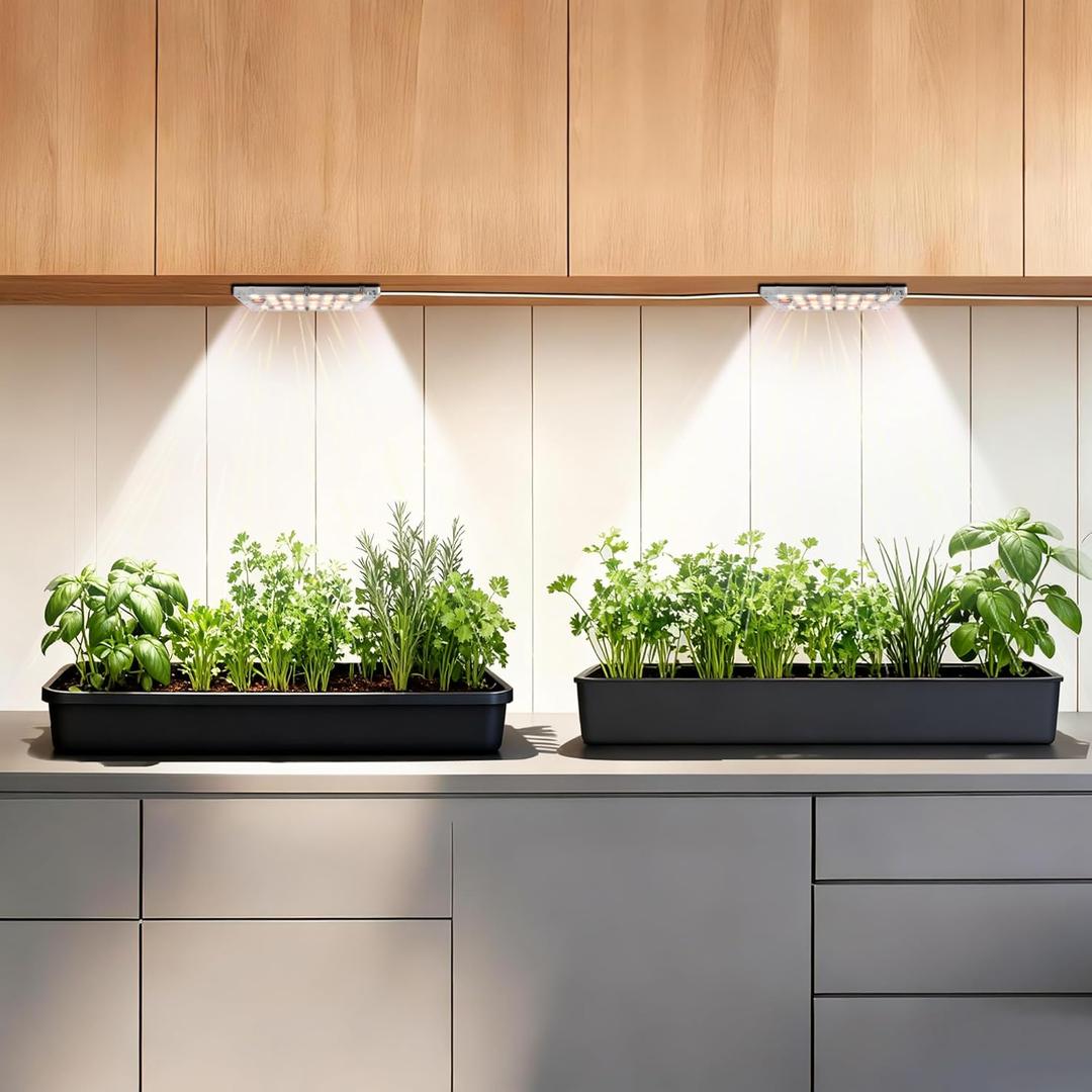 Dual Head LED Grow Light for Indoor Plants, Full Spectrum Under Cabinet Plant Light for Shelves, High PPFD Spotlight Puck with Timer & Dimmer, Stick-On Lamp for Succulents, Plant Stands & Wide Cabinet