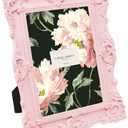 Laura Ashley 5x7 Pink Ornate Textured Hand-Crafted Resin Picture Frame with Easel & Hook for Tabletop & Wall Display, Decorative Floral Design Home Dcor, Photo Gallery, Art, More (5x7, Pink)