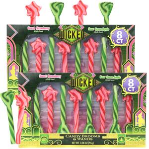 Wicked Candy Cane Brooms and Wands, Sweet and Sour Flavored Stirring Sticks, Christmas Stocking Stuffer Treats, 8 Count, 3.38 Ounces (Pack of 2) (EXP 06/17/27)