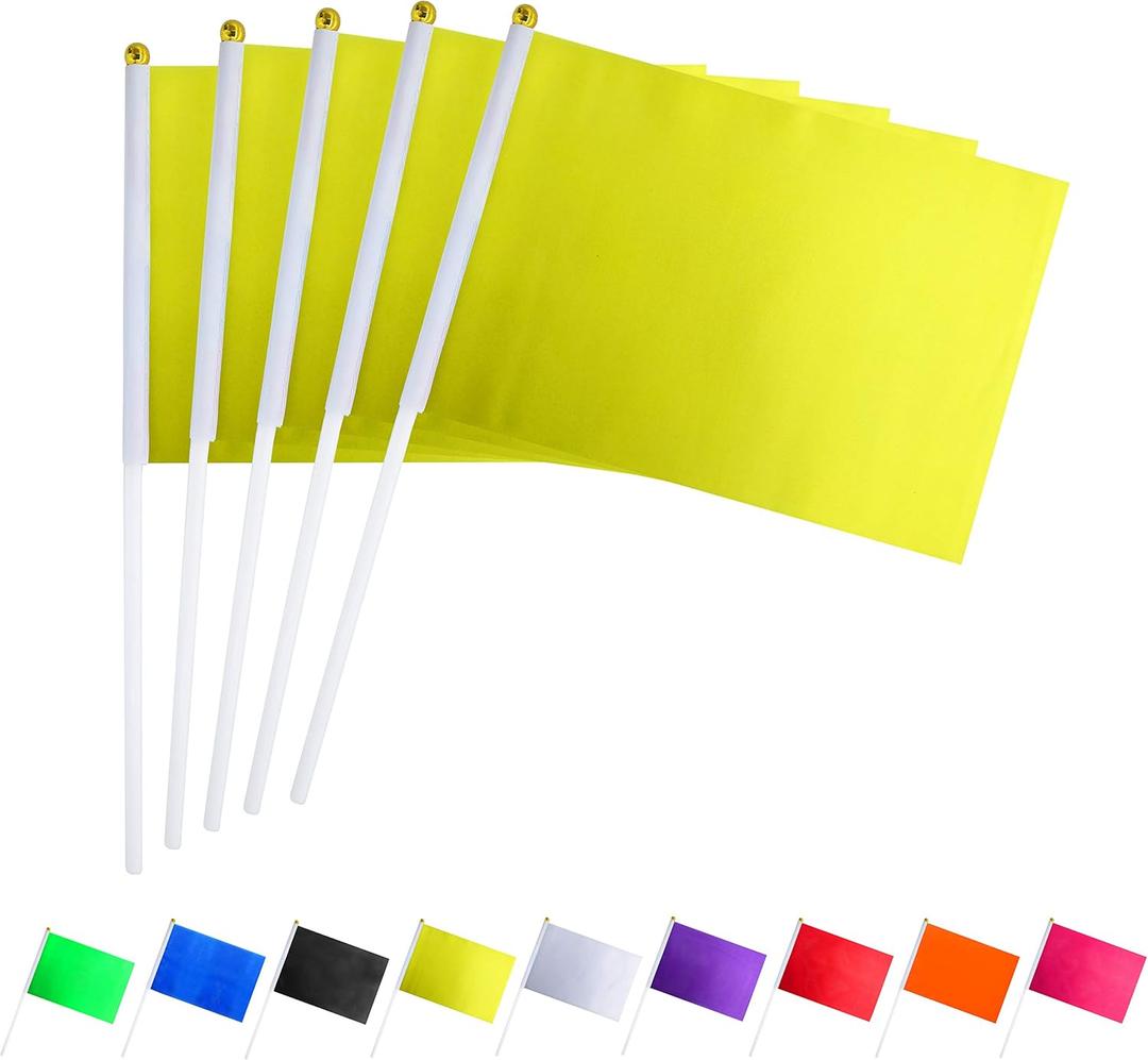 Consummate 25 Pack Solid Yellow Flag Small Mini Plain Yellow DIY Flags On Stick, Party Decorations for Parades, Grand Opening, Kids Birthday, Party Events Celebration, 8.2 x 5.5 inchs, 11.8 inchs