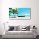 Beach Picture Canvas Prints Coconut Tree Ocean Wall Art Home Decor Natural Seascape Paintings for Living Room Bathroom Bedroom Office Kitchen Decorations Wooden Framed Landscape Artwork 28x57 inchs