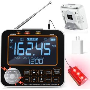NOAA Weather Alert Radio for Home - S.A.M.E. Localized Programming, 23 Country Codes & 75+ Emergency Alerts NOAA Weather Radio with Battery Backup External Antenna and Warning Light for Home