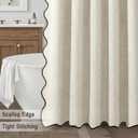 Linen Shower Curtain Flax Cream Cute Black Scalloped Boho Modern Shower Curtains for Bathroom Set, 72" W x 78" L
